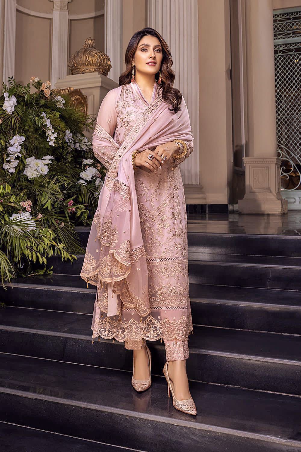 Chiffon Embroidered Luxury Unstitched 3PC Suit with Zari & Daman Patch