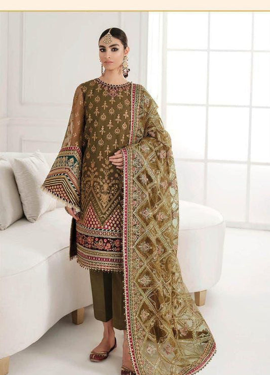 3 Piece Chiffon Embroidered Suit with Organza Dupatta