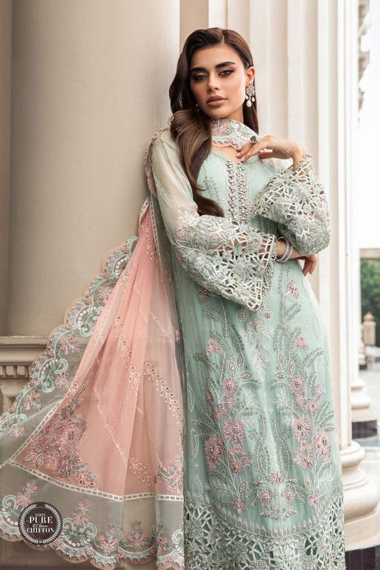 3 Piece Chiffon Embroidered Suit