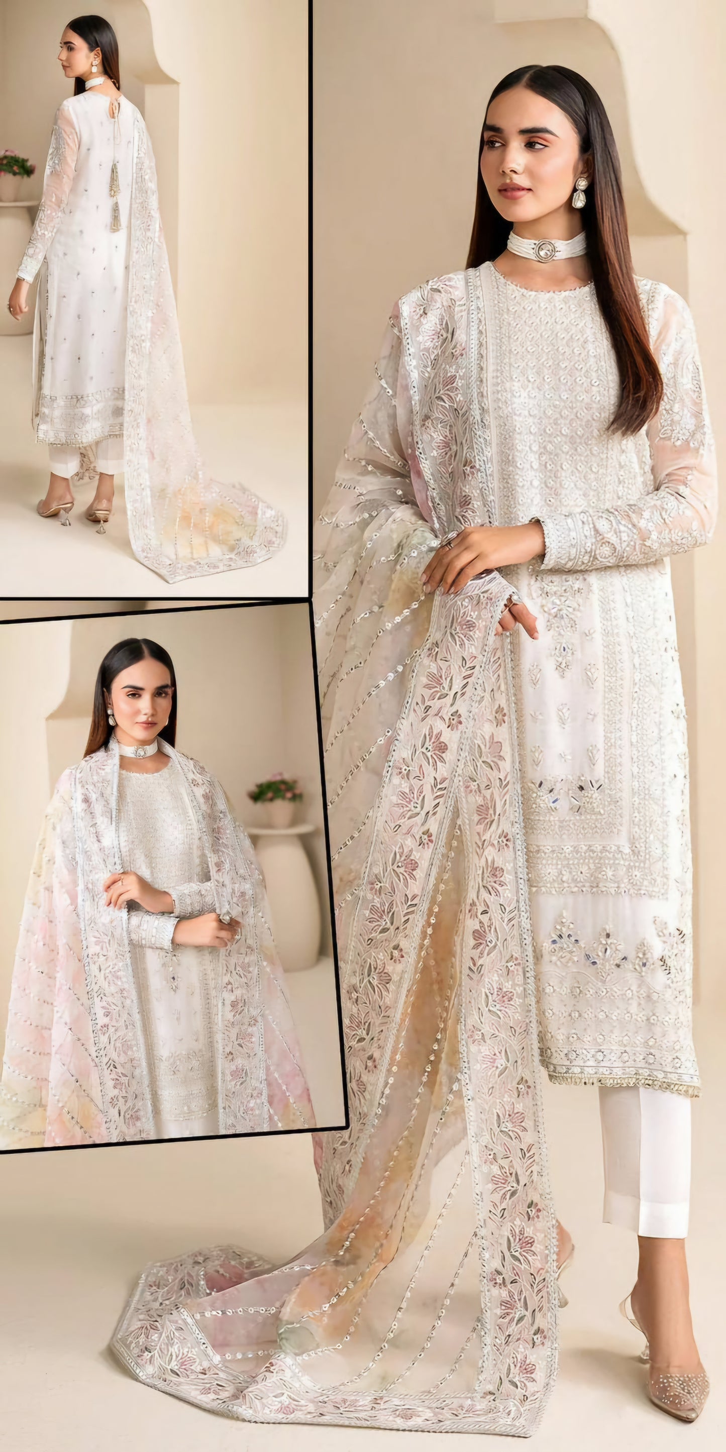 Organza Embroidered Suit with Shamooz Silk Trouser