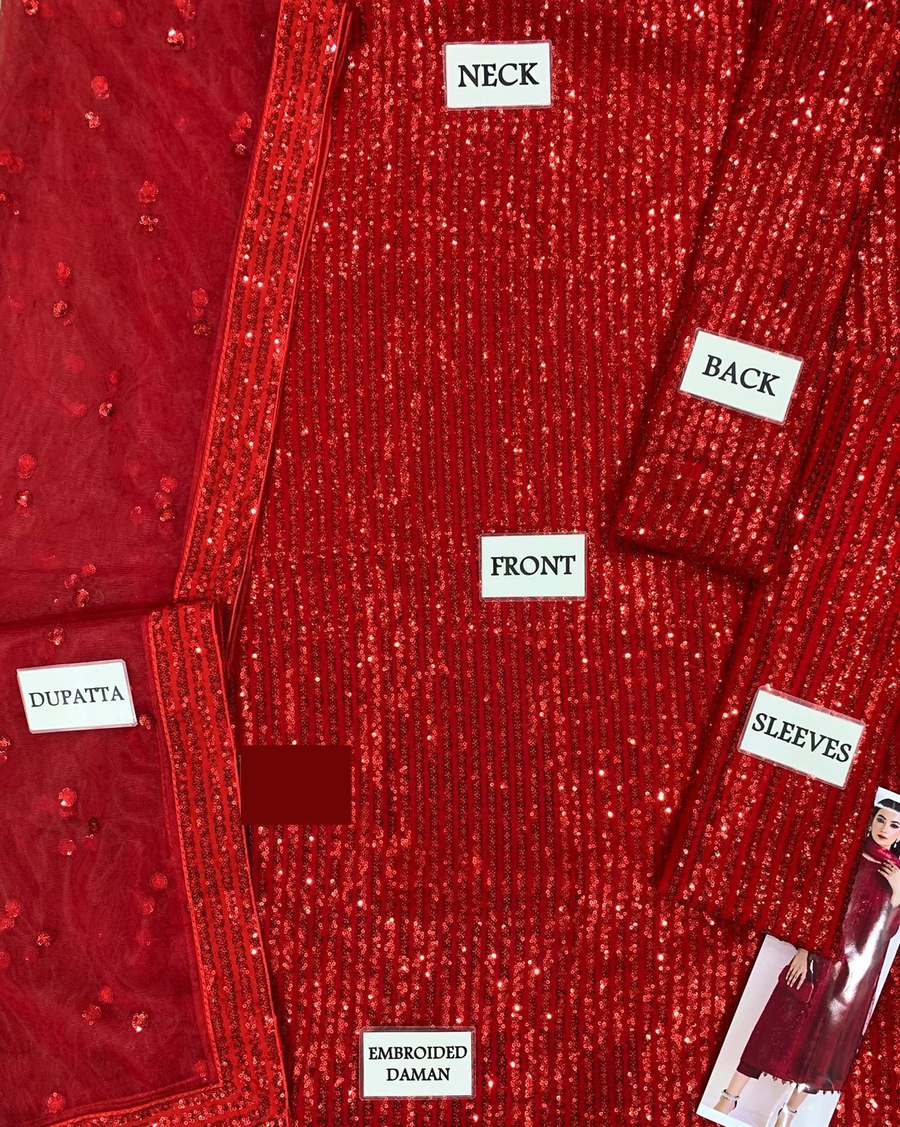 Baroque Semi-Pure Chiffon – Crimson Red Sequins Work Ensemble