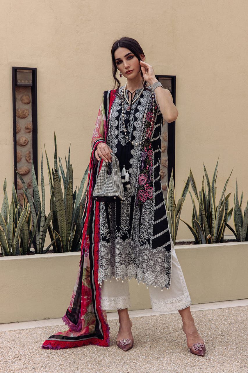 3-piece embroidered black