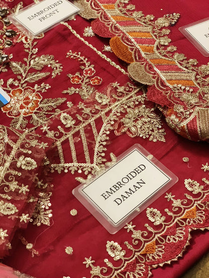 Red Heavy Embroidered Chiffon Ensemble