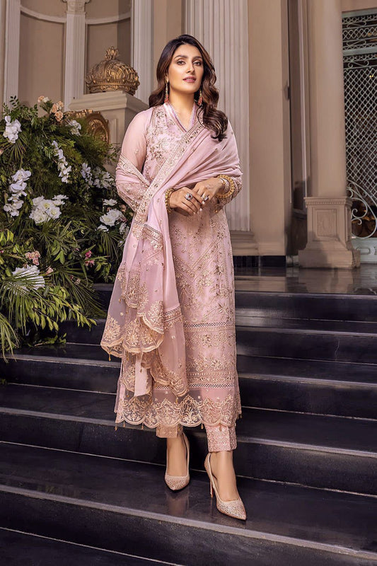 Chiffon Embroidered Luxury Unstitched 3PC Suit with Zari & Daman Patch