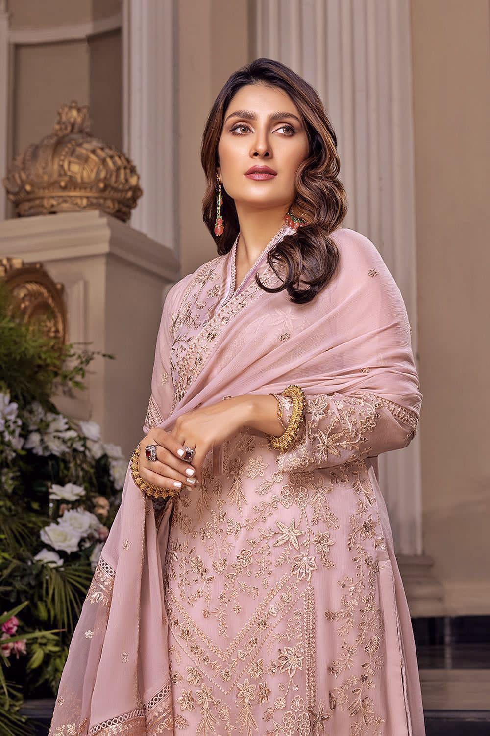 Chiffon Embroidered Luxury Unstitched 3PC Suit with Zari & Daman Patch