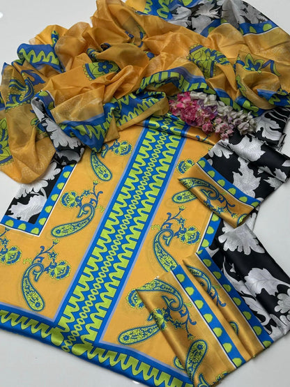 Digital Printed Shamooz Silk – 3 Piece Set