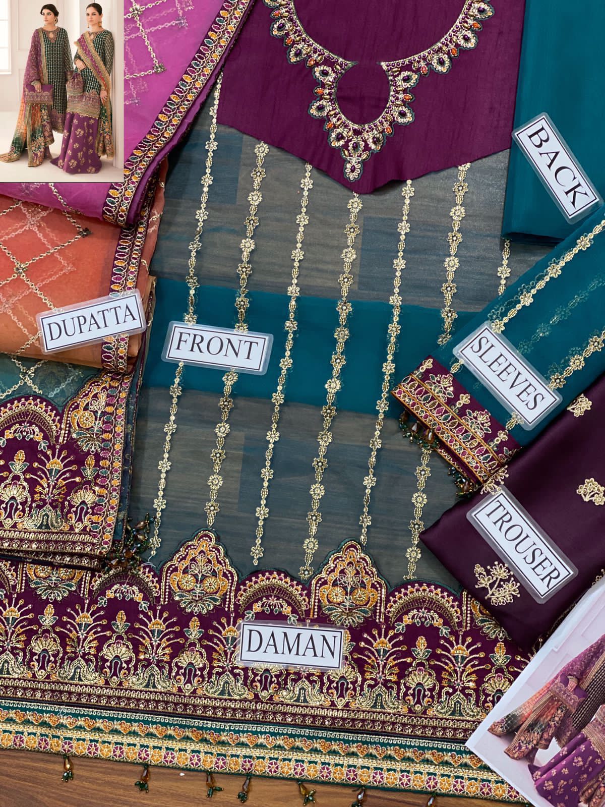 Organza Embroidered 3-Piece Suit with Double-Shaded Dupatta