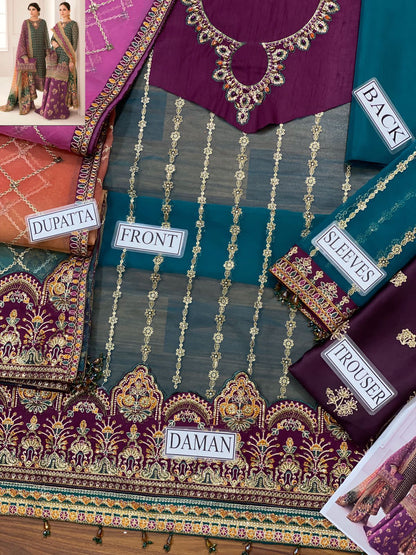 Organza Embroidered 3-Piece Suit with Double-Shaded Dupatta