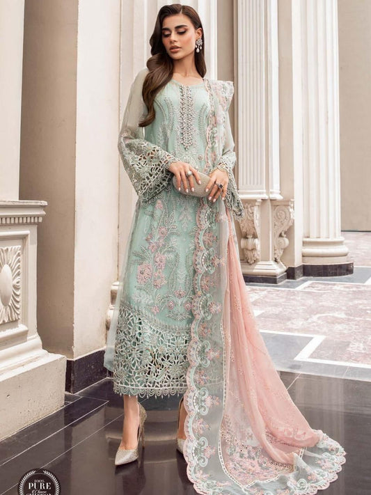 3 Piece Chiffon Embroidered Suit