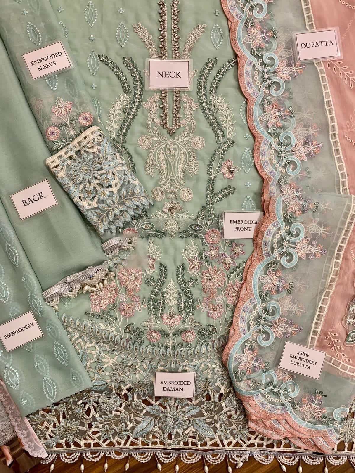 3 Piece Chiffon Embroidered Suit