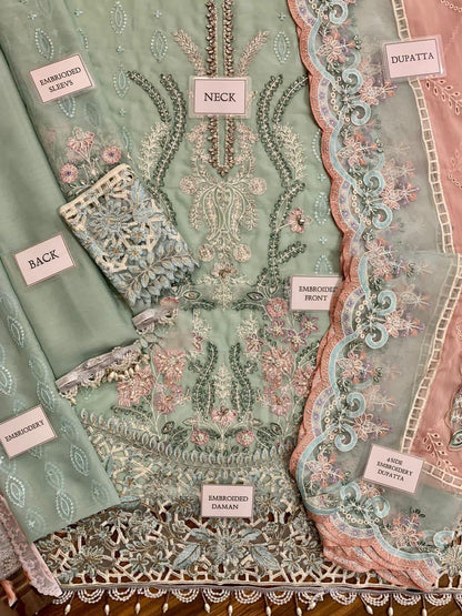 3 Piece Chiffon Embroidered Suit