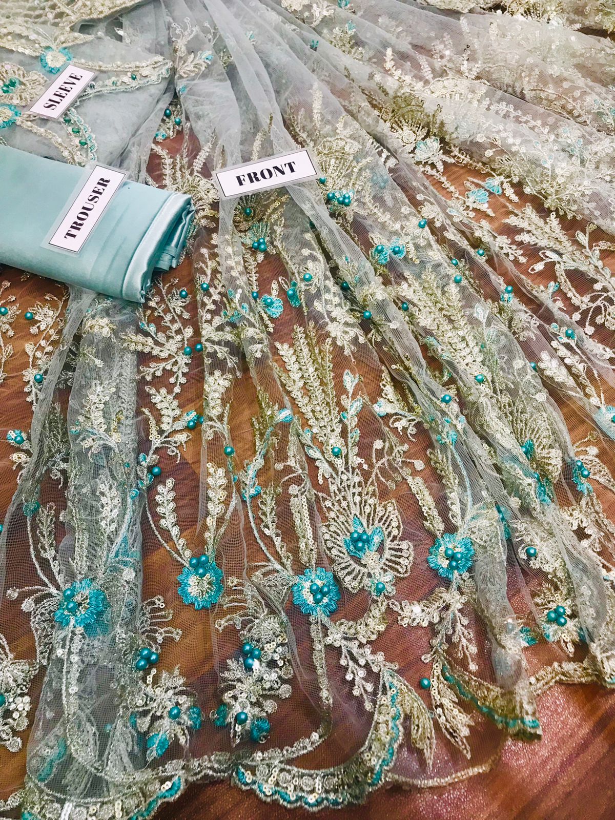 Luxury Net Frock with Satin Silk Trouser Blue