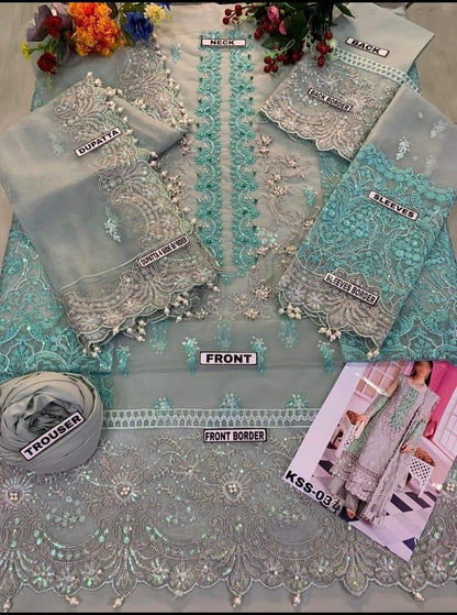 Organza Stone Work 3-Piece Suit