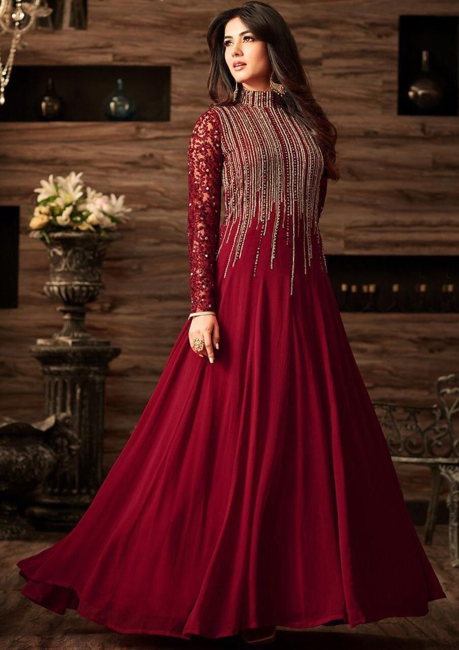 Dashing Indian Chiffon Maxi with Embroidered Dupatta