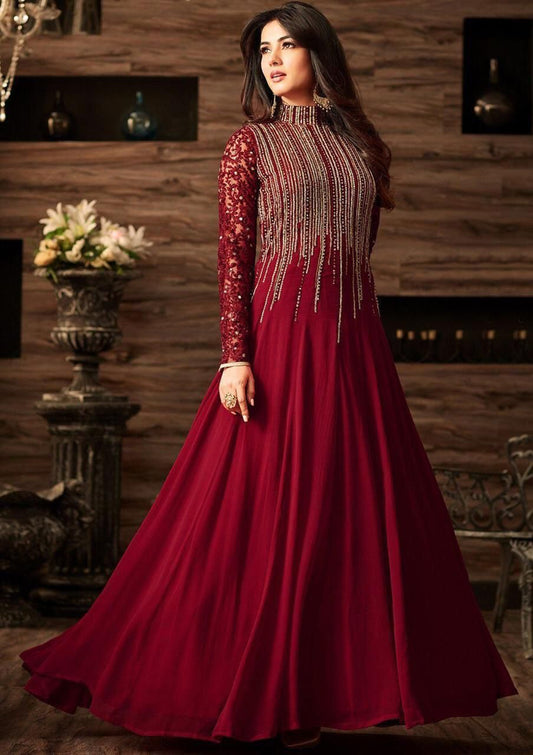 Dashing Indian Chiffon Maxi with Embroidered Dupatta