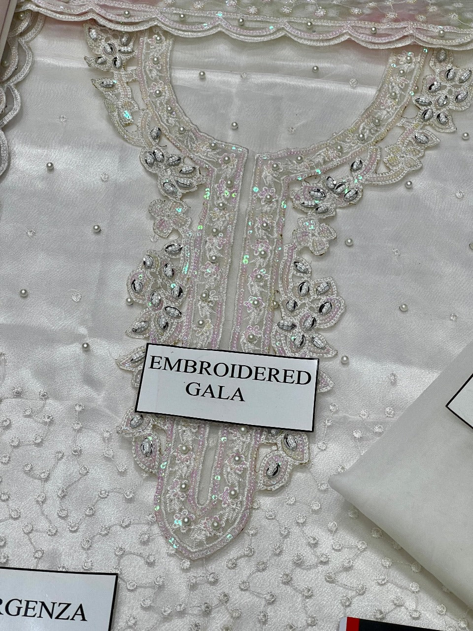 WHITE ORGANZA EMBROIDERED 3-PIECE SUIT WITH CUTWORK BORDERS