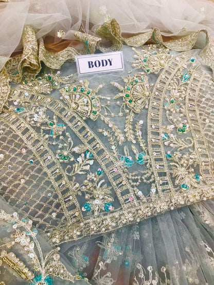 Luxury Net Frock with Satin Silk Trouser Blue