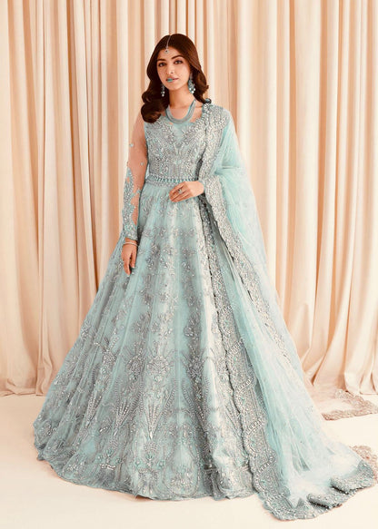 Luxury Net Frock with Satin Silk Trouser Blue