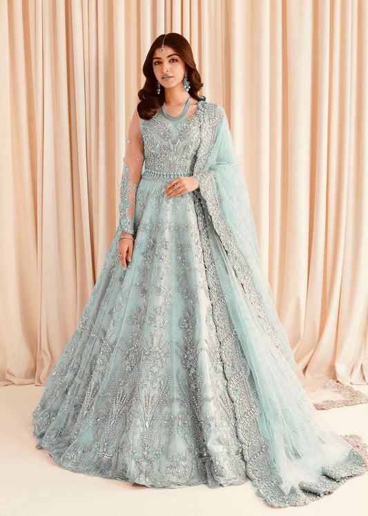 Luxury Net Frock with Satin Silk Trouser Blue