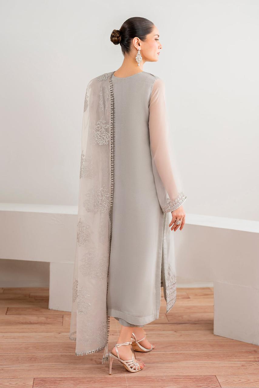 CHIFFON KHAKI EMBROIDERED 3-PIECE SUIT