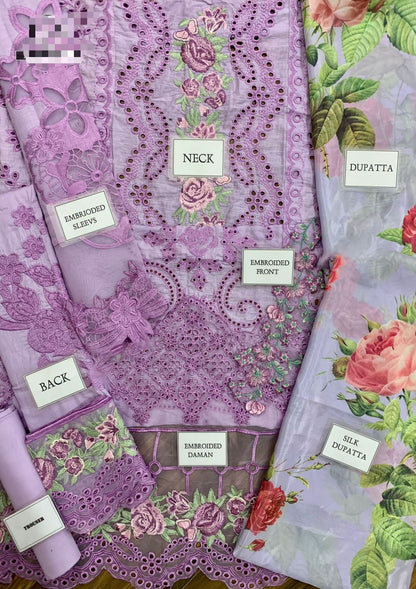 Lavender Chikankari Embroidered 3-Piece Suit