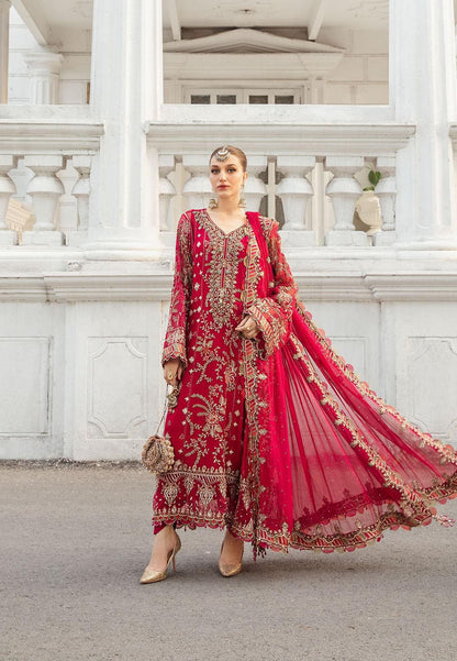 Red Heavy Embroidered Chiffon Ensemble