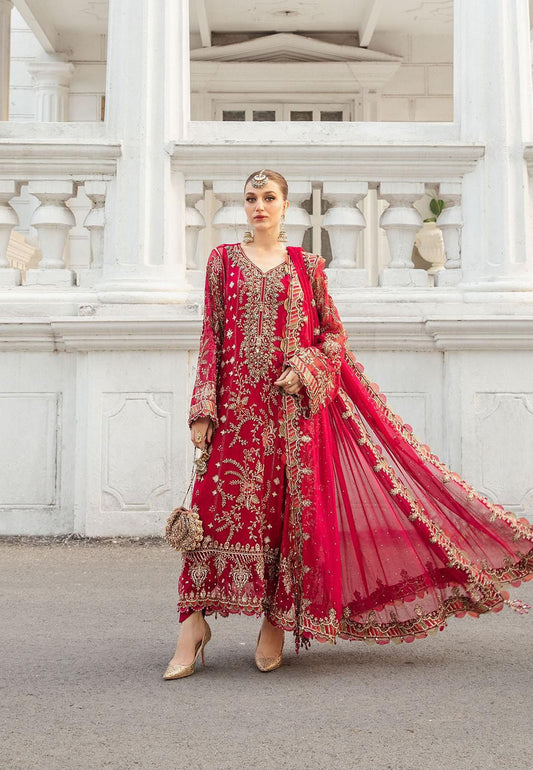 Red Heavy Embroidered Chiffon Ensemble