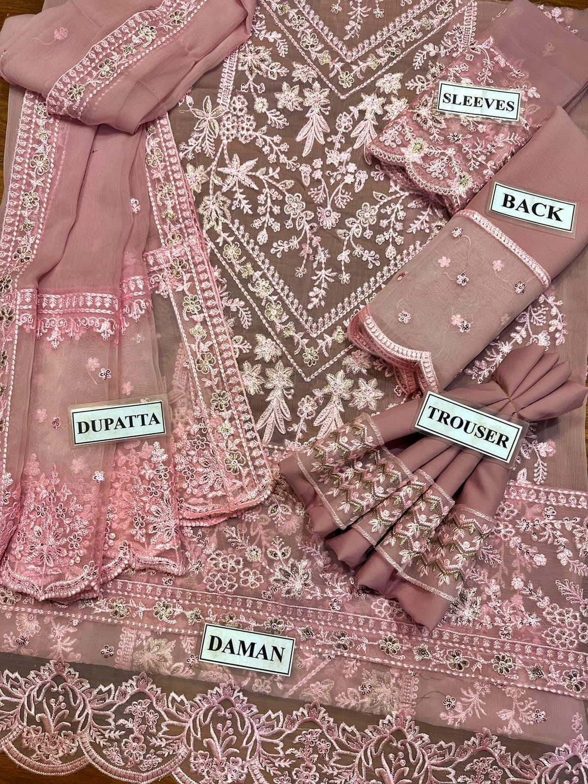 Chiffon Embroidered Luxury Unstitched 3PC Suit with Zari & Daman Patch